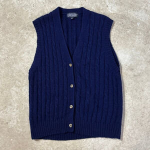 Vintage Lands' End Navy Blue Cable Knit Wool Sweater Vest Women’s Large